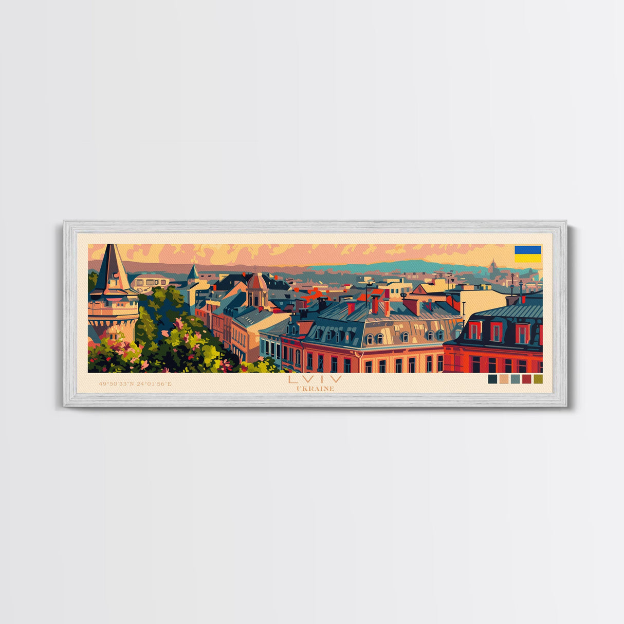 Lviv Ukraine Wall Art, Panoramic Travel Poster, Panoramic Framed Canvas Print, City Wall Art, Wall Hanging Home Decor, Travel Art