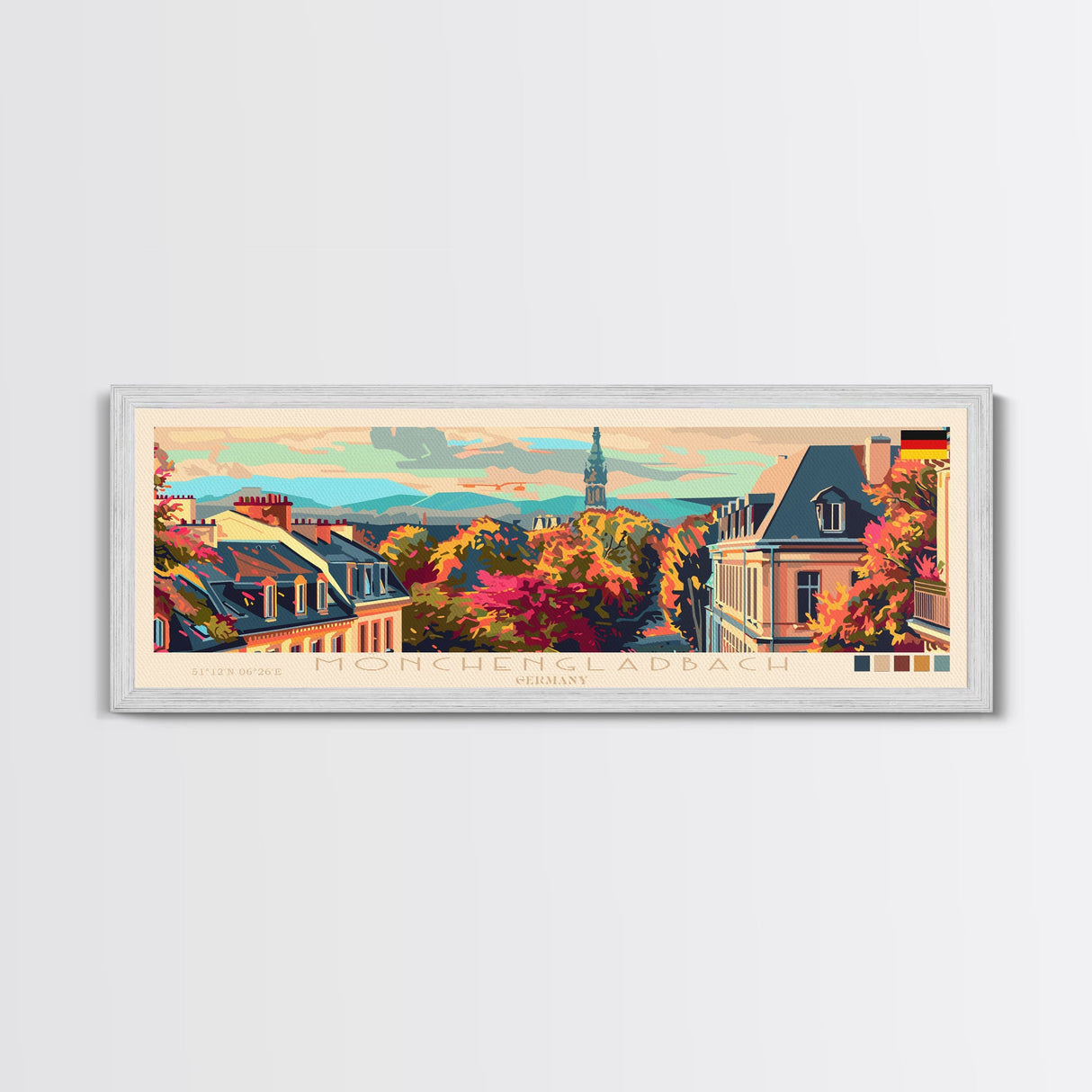 Monchengladbach Germany Travel Art, City Art, Framed Canvas Print or Metal Wall Art, Europe Travel Poster, Panoramic Wall Art, Extra Wide Wall Art