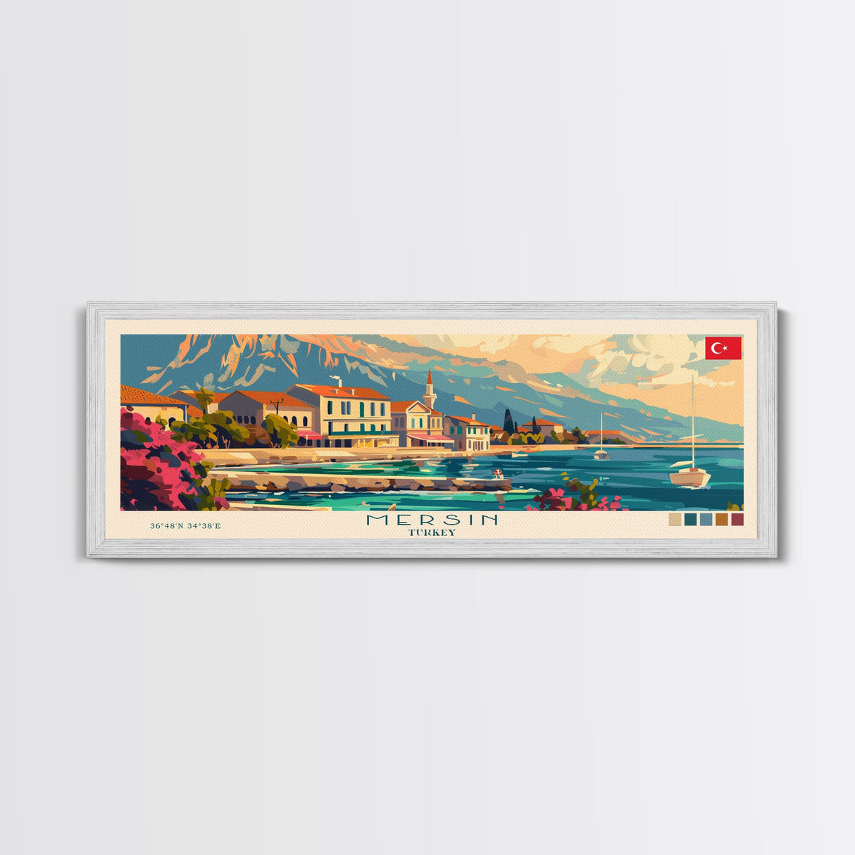 Mersin Turkey Wall Art, Panoramic Travel Poster, Panoramic Framed Canvas Print, City Wall Art, Wall Hanging Home Decor, Travel Art