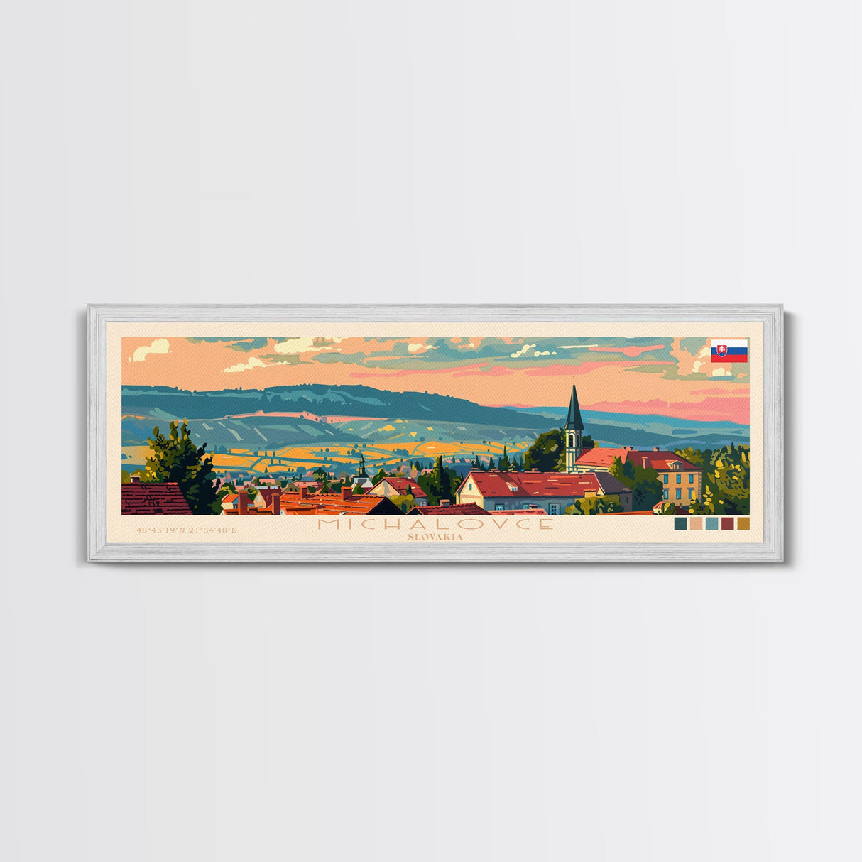 Michalovce Slovakia Travel Art, City Art, Framed Canvas Print or Metal Wall Art, Europe Travel Poster, Panoramic Wall Art, Extra Wide Wall Art