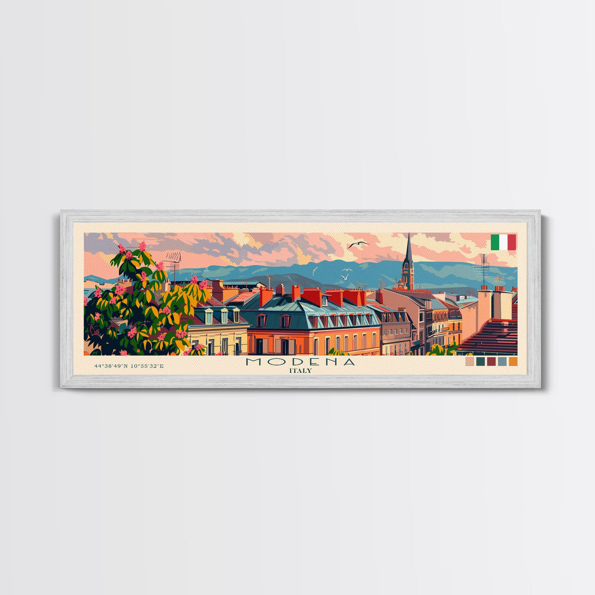 Modena Italy Travel Print Wall Art, Panoramic City Art, Travel Art, Wall Decor, Vacation Gift, Framed Canvas Print Or Metal Art