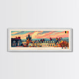 Mons Belgium Panoramic Travel Poster, Framed Canvas Print or Metal Wall Art, Travel Art, Home Decor, Panoramic Painting, Midcentury Art