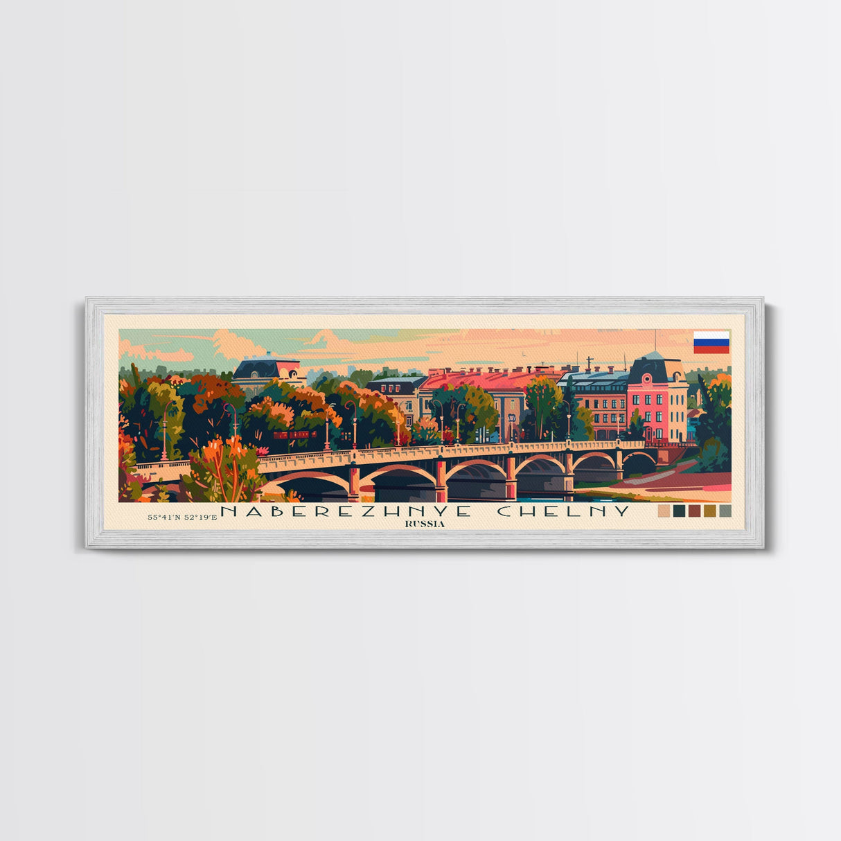 Naberezhnye Russia Travel Art, City Art, Framed Canvas Print or Metal Wall Art, Europe Travel Poster, Panoramic Wall Art, Extra Wide Wall Art