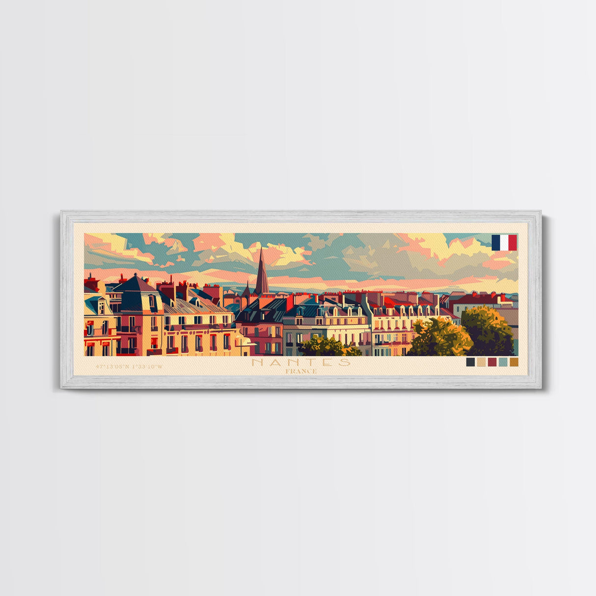 Nantes France Travel Print Wall Art, Panoramic City Art, Travel Art, Wall Decor, Vacation Gift, Framed Canvas Print Or Metal Art