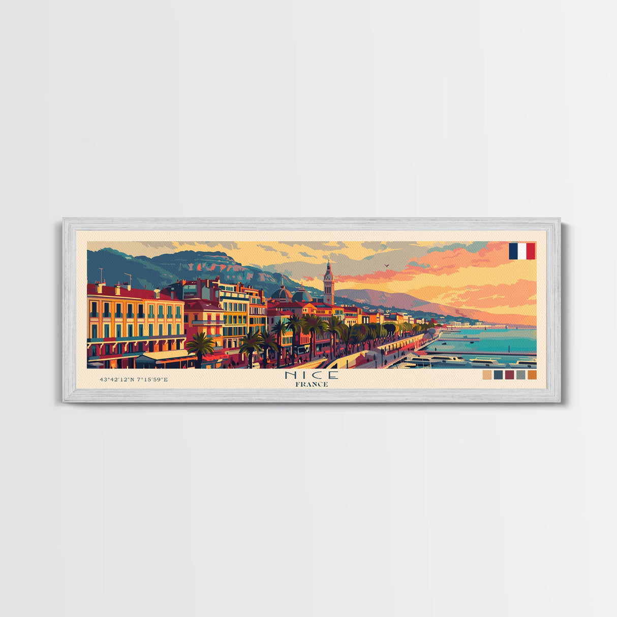 Nice France Travel Art, City Art, Framed Canvas Print or Metal Wall Art, Europe Travel Poster, Panoramic Wall Art, Extra Wide Wall Art