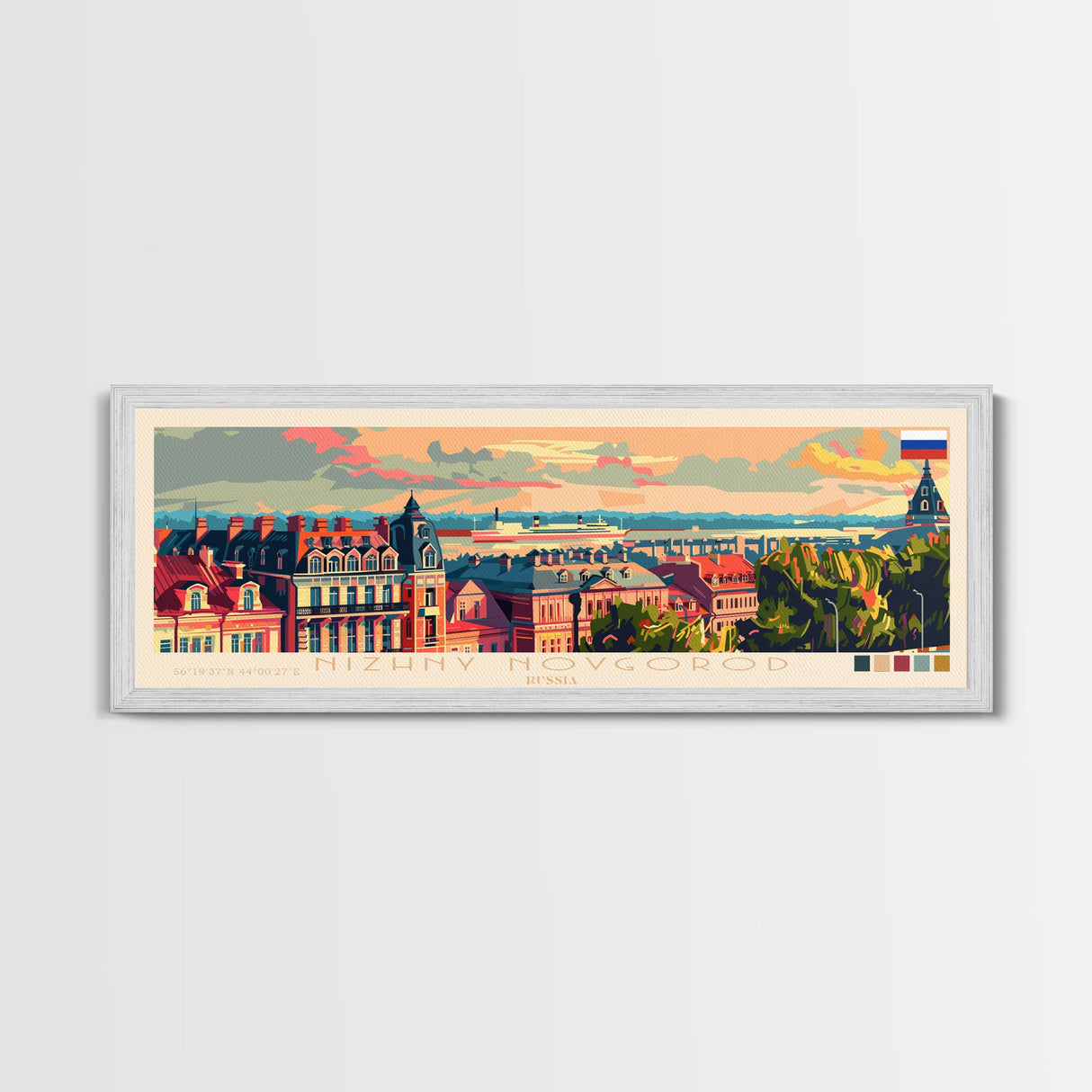 Nizhny Novgorod Panoramic Travel Poster, Framed Canvas Print or Metal Wall Art, Travel Art, Home Decor, Panoramic Painting, Midcentury Art