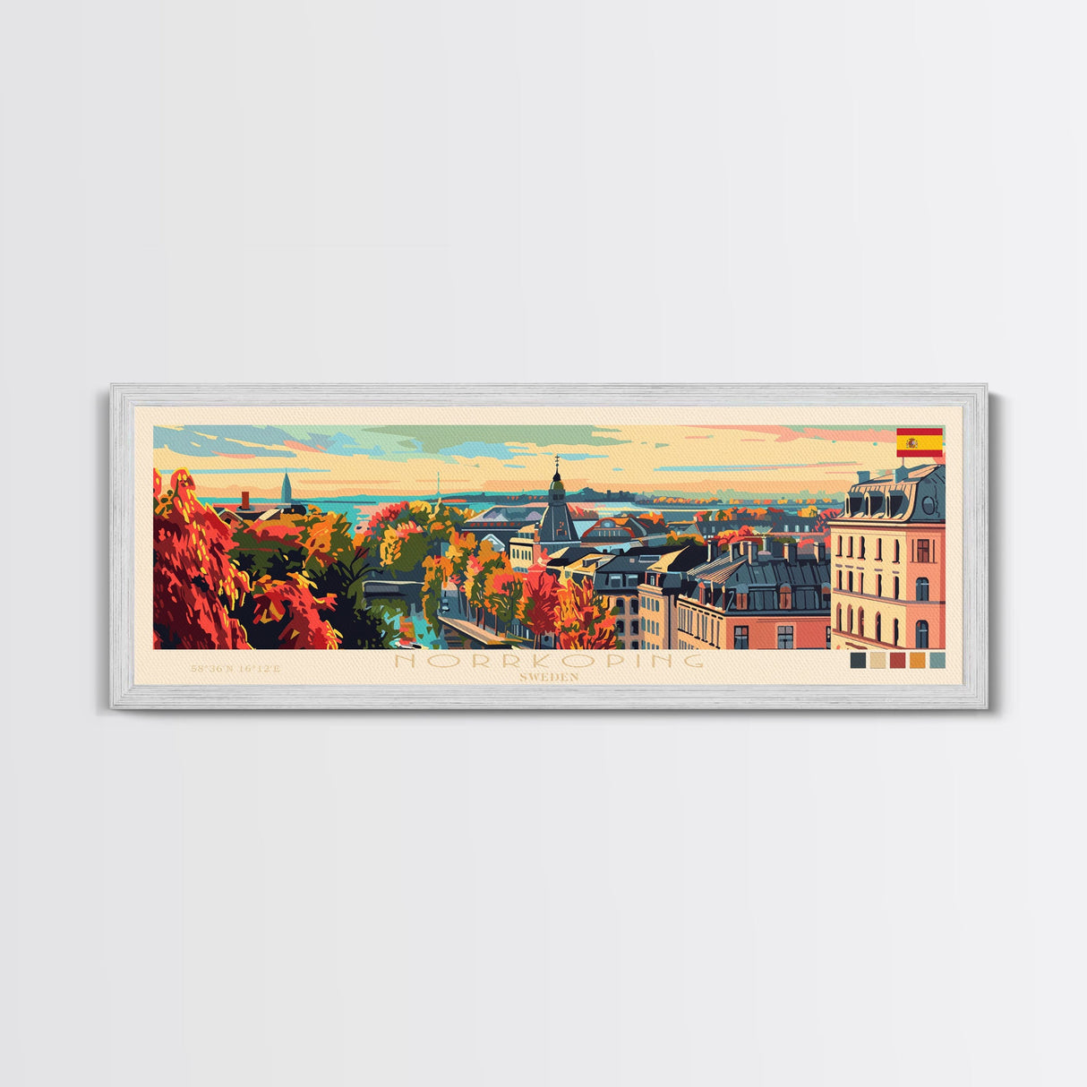 Norrkoping Sweden Travel Print Wall Art, Panoramic City Art, Travel Art, Wall Decor, Vacation Gift, Framed Canvas Print Or Metal Art