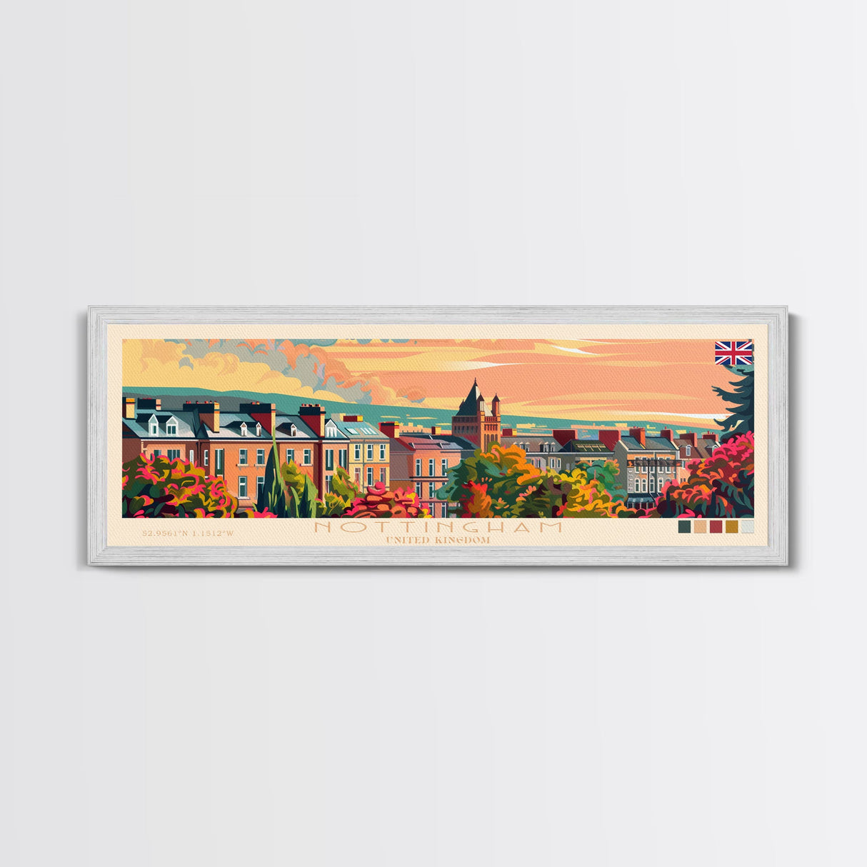 Nottingham United Kingdom Wall Art, Panoramic Travel Poster, Panoramic Framed Canvas Print, City Wall Art, Wall Hanging Home Decor, Travel Art