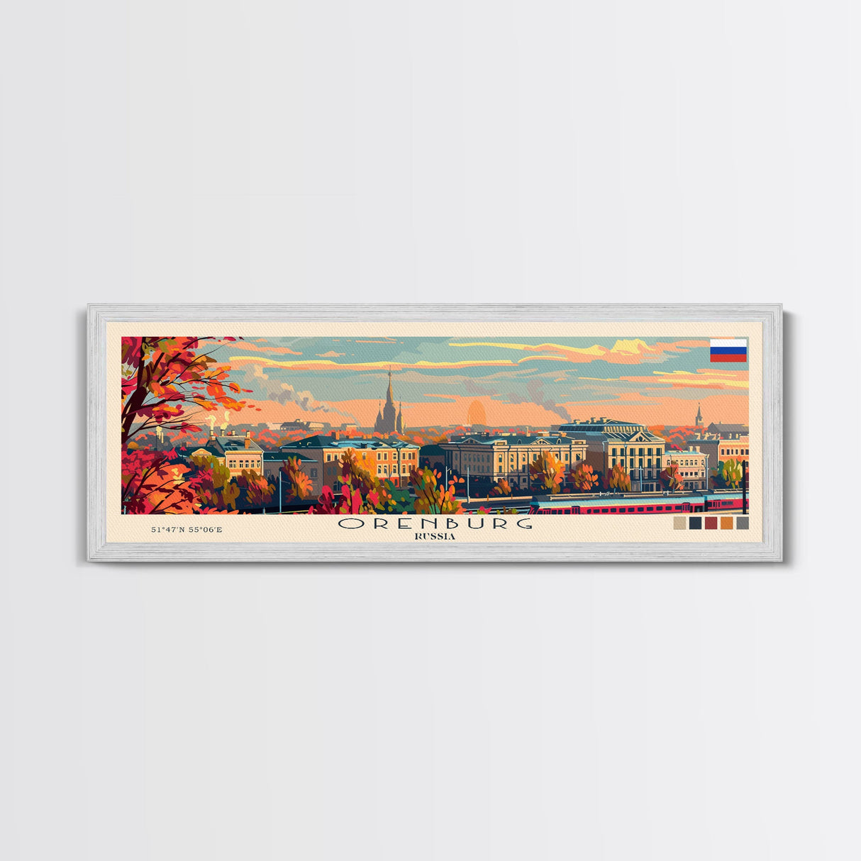 Orenburg Russia Panoramic Travel Poster, Framed Canvas Print or Metal Wall Art, Travel Art, Home Decor, Panoramic Painting, Midcentury Art