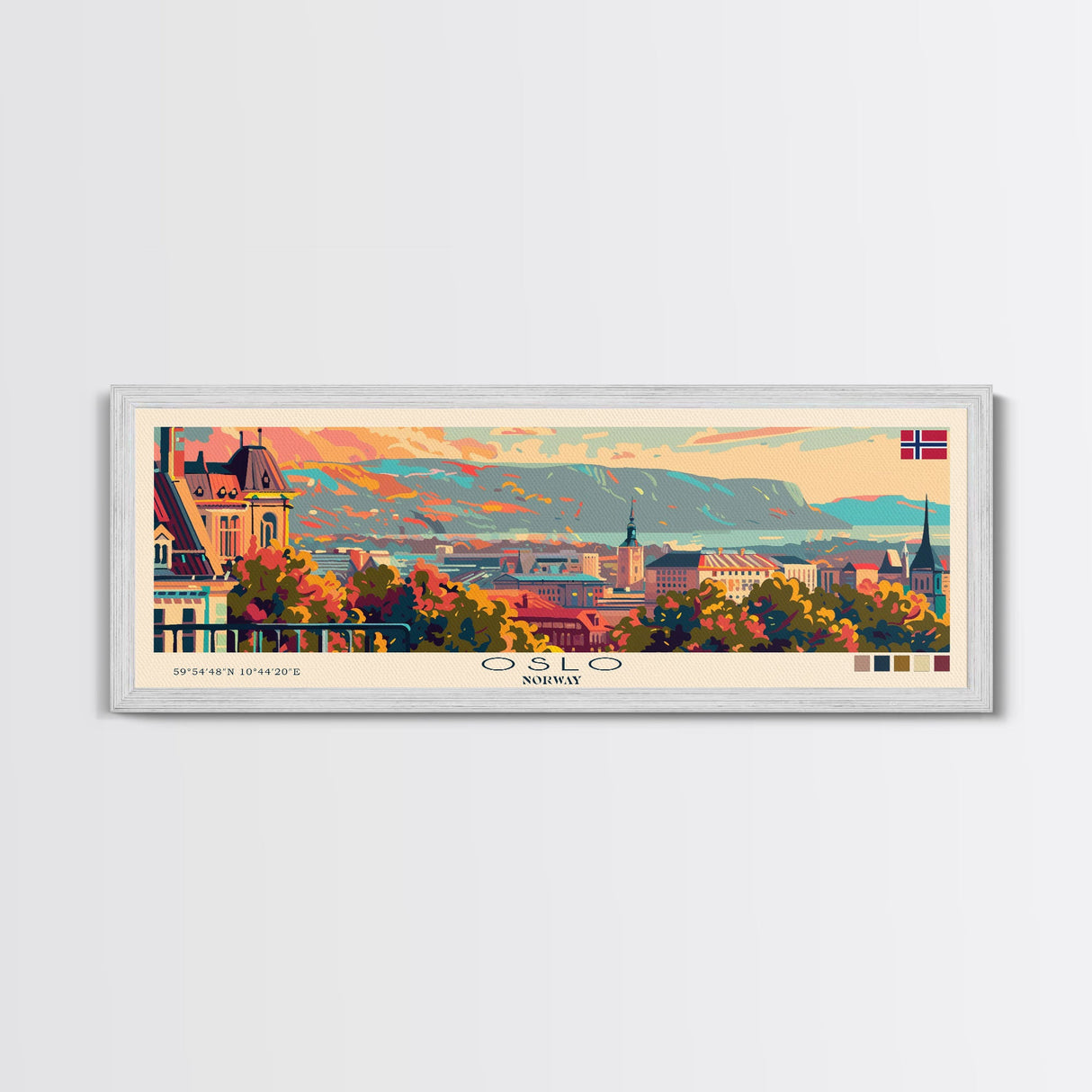 Oslo Norway Travel Art, City Art, Framed Canvas Print or Metal Wall Art, Europe Travel Poster, Panoramic Wall Art, Extra Wide Wall Art