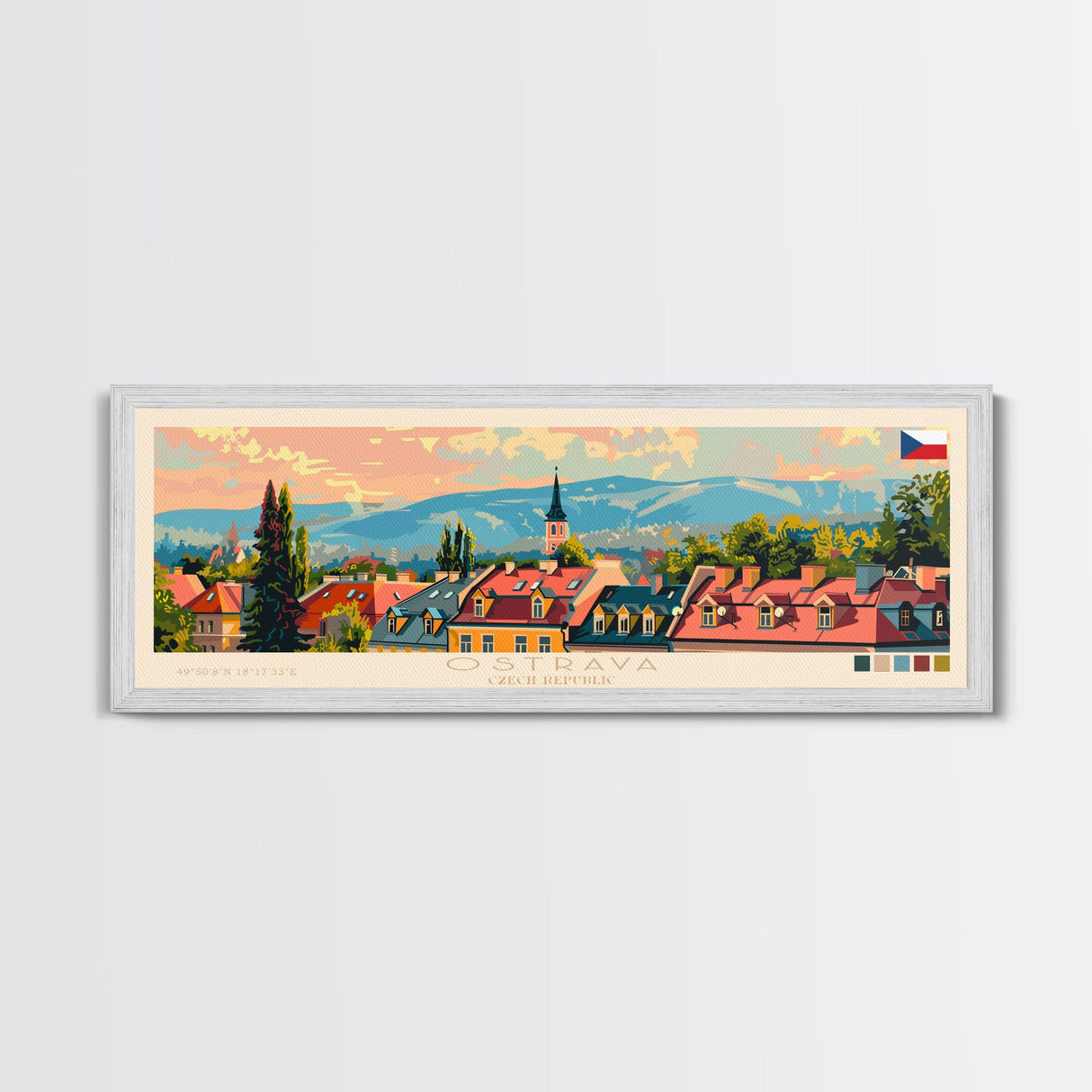 Ostrava Czech Republic Wall Art, Panoramic Travel Poster, Panoramic Framed Canvas Print, City Wall Art, Wall Hanging Home Decor, Travel Art