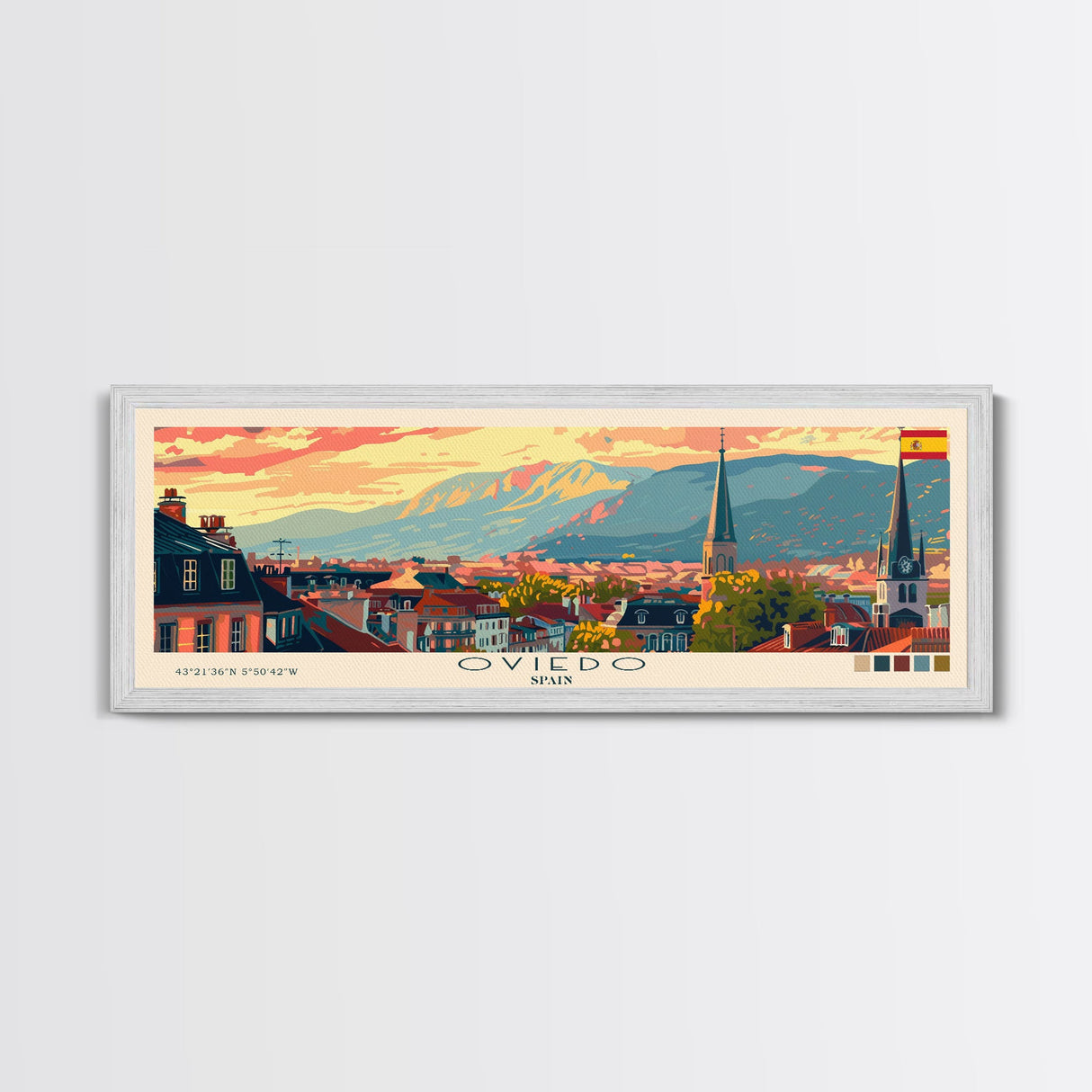 Oviedo Spain Travel Art, City Art, Framed Canvas Print or Metal Wall Art, Europe Travel Poster, Panoramic Wall Art, Extra Wide Wall Art