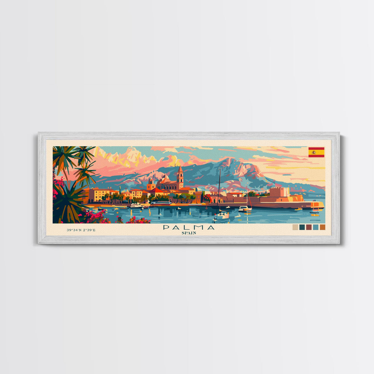 Palma Spain Travel Art, City Art, Framed Canvas Print or Metal Wall Art, Europe Travel Poster, Panoramic Wall Art, Extra Wide Wall Art