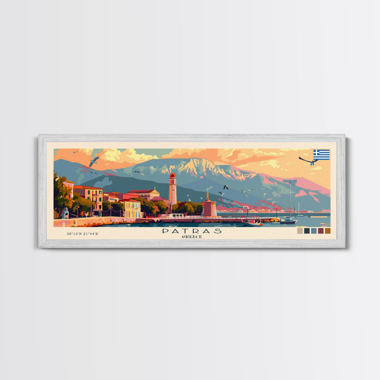 Patras Greece Travel Art, City Art, Framed Canvas Print or Metal Wall Art, Europe Travel Poster, Panoramic Wall Art, Extra Wide Wall Art