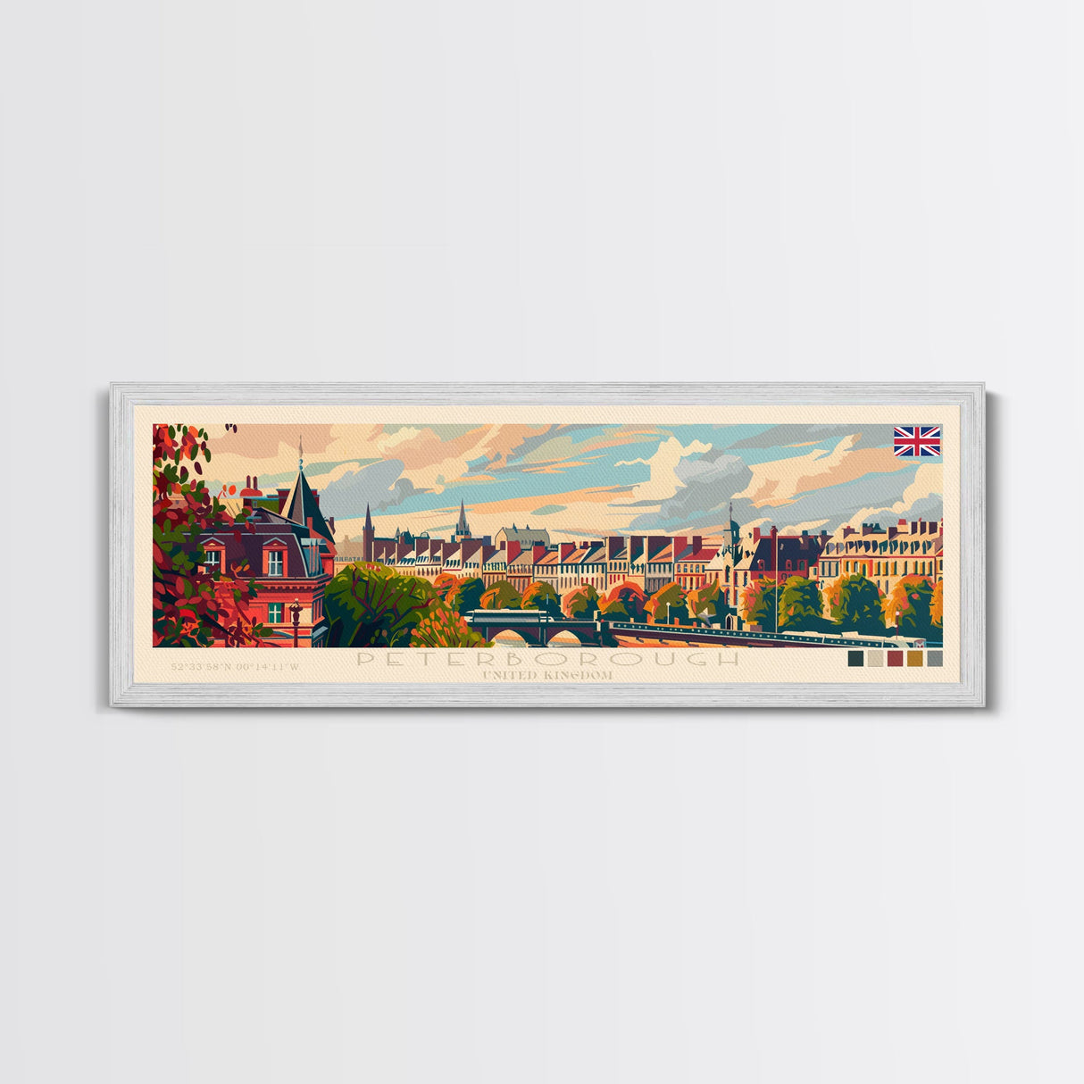 Peterborough United Kingdom Wall Art, Panoramic Travel Poster, Panoramic Framed Canvas Print, City Wall Art, Wall Hanging Home Decor, Travel Art