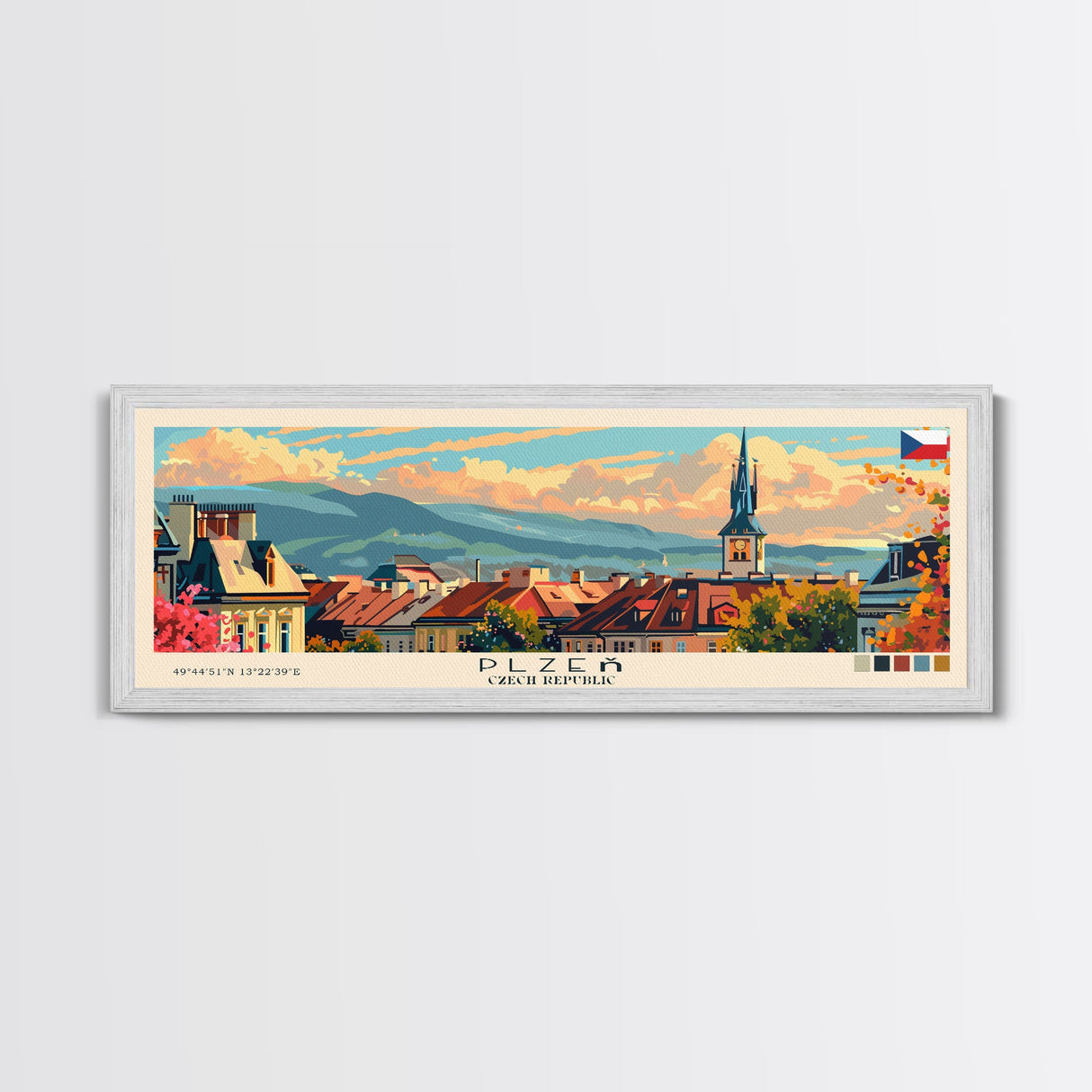 Plzen Czech Republic Wall Art, Panoramic Travel Poster, Panoramic Framed Canvas Print, City Wall Art, Wall Hanging Home Decor, Travel Art