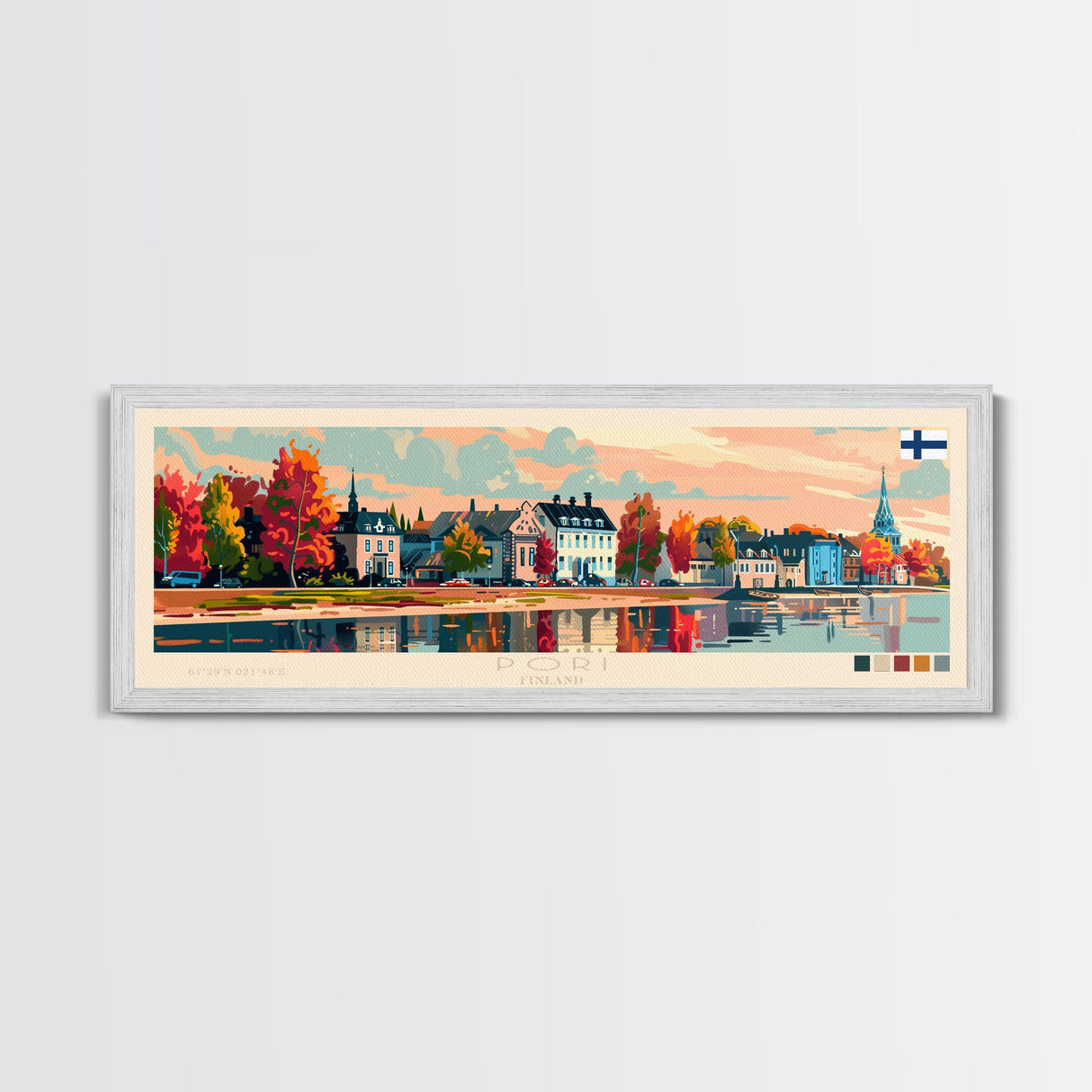 Pori Finland Travel Art, City Art, Framed Canvas Print or Metal Wall Art, Europe Travel Poster, Panoramic Wall Art, Extra Wide Wall Art