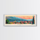 Prato Italy Panoramic Travel Poster, Framed Canvas Print or Metal Wall Art, Travel Art, Home Decor, Panoramic Painting, Midcentury Art