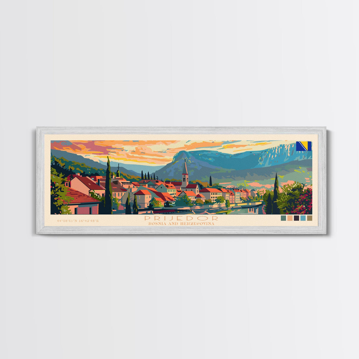 Prijedor Bosnia Travel Art, City Art, Framed Canvas Print or Metal Wall Art, Europe Travel Poster, Panoramic Wall Art, Extra Wide Wall Art