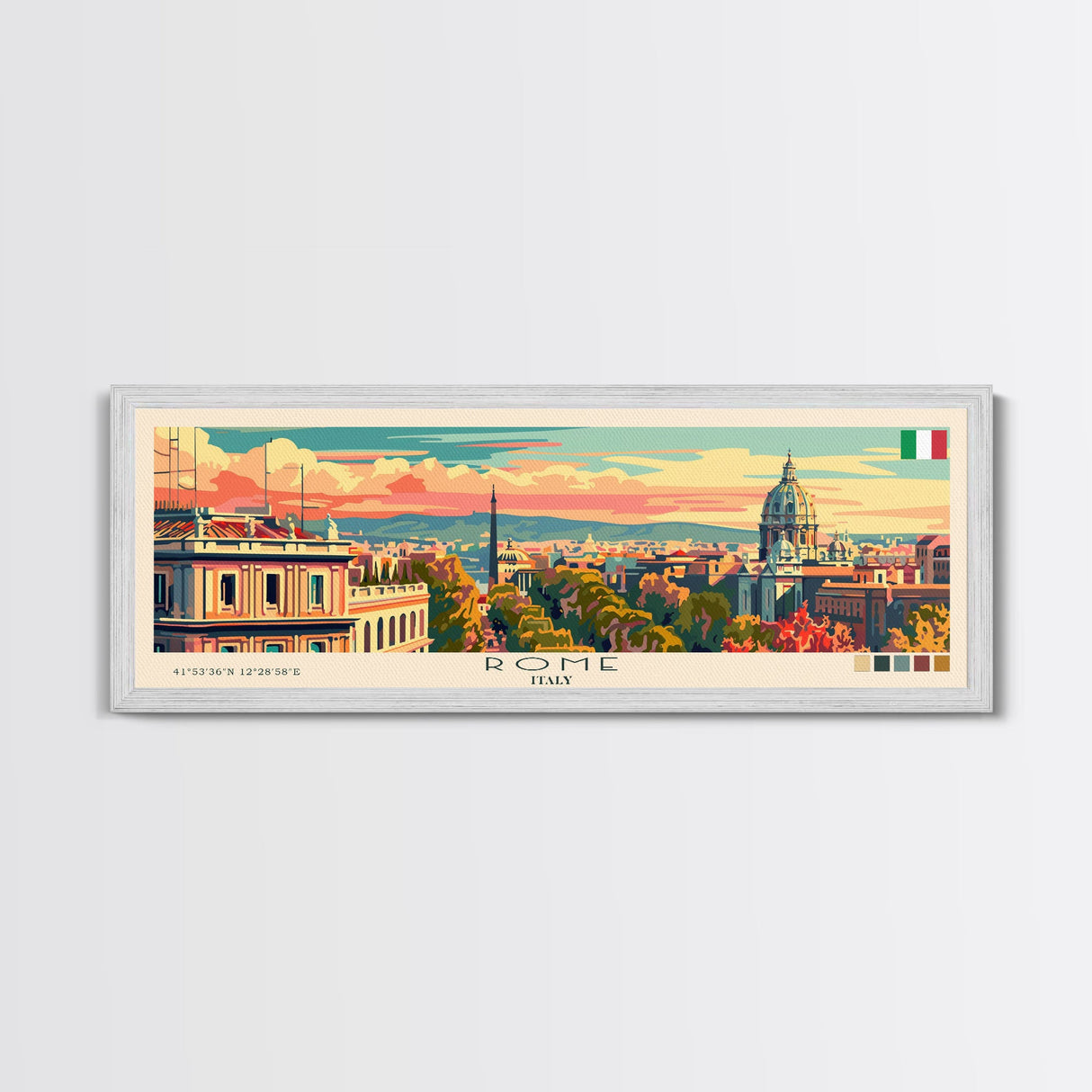 Rome Italy Travel Print Wall Art, Panoramic City Art, Travel Art, Wall Decor, Vacation Gift, Framed Canvas Print Or Metal Art