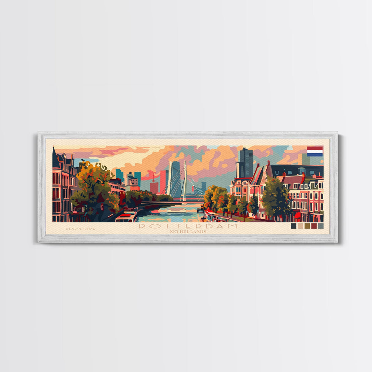 Rotterdam Netherlands Wall Art, Panoramic Travel Poster, Panoramic Framed Canvas Print, City Wall Art, Wall Hanging Home Decor, Travel Art