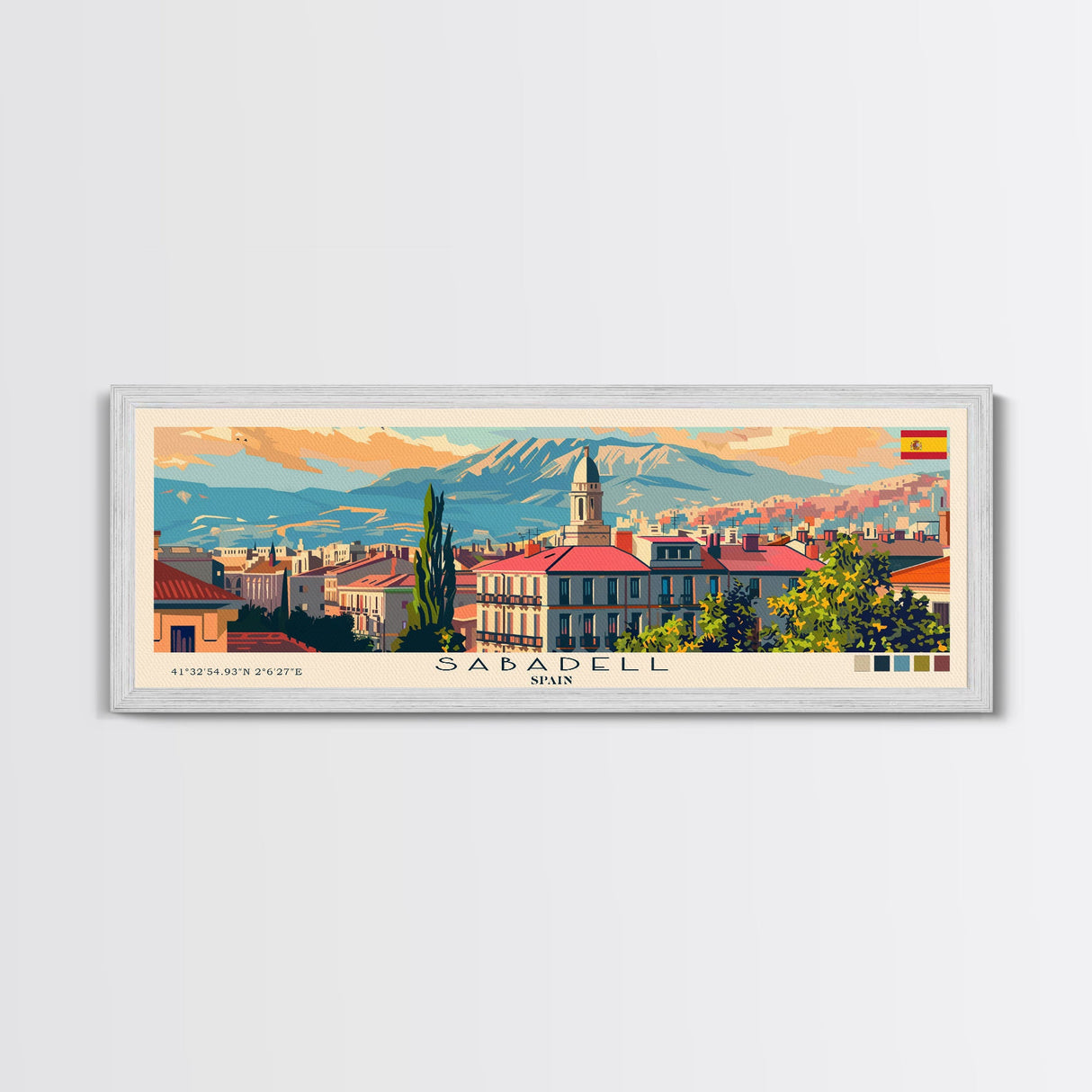 Sabadell Spain Travel Print Wall Art, Panoramic City Art, Travel Art, Wall Decor, Vacation Gift, Framed Canvas Print Or Metal Art