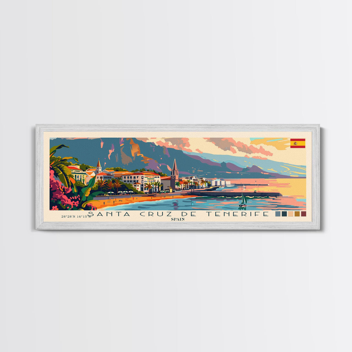 Santa Cruz Tenerife Spain Wall Art, Panoramic Travel Poster, Panoramic Framed Canvas Print, City Wall Art, Wall Hanging Home Decor, Travel Art