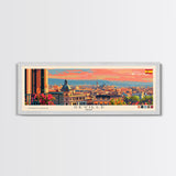 Seville Spain Panoramic Travel Poster, Framed Canvas Print or Metal Wall Art, Travel Art, Home Decor, Panoramic Painting, Midcentury Art