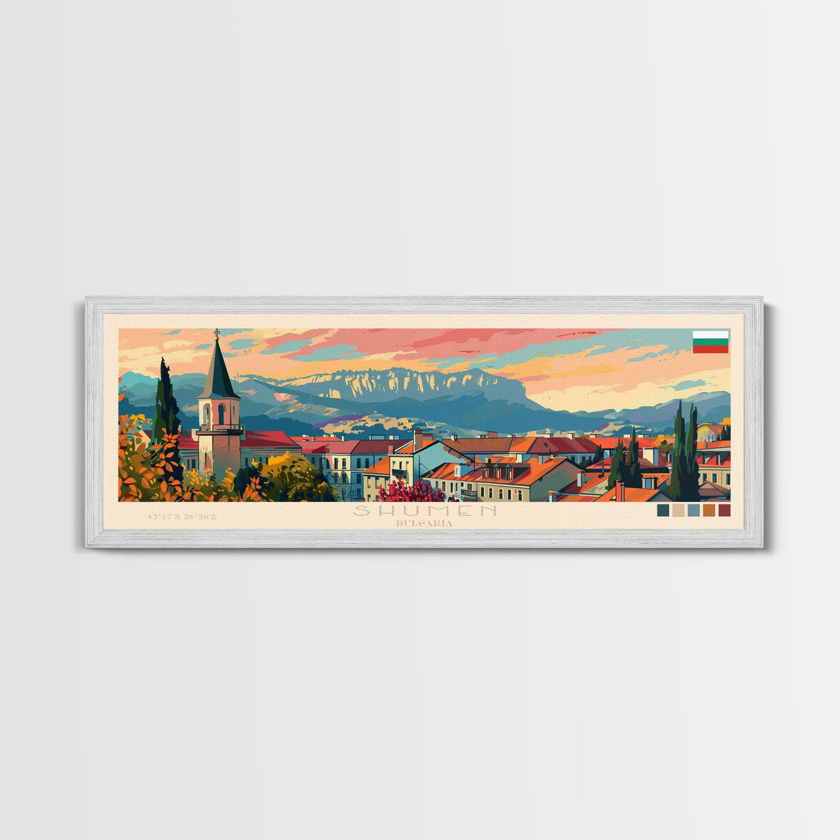 Shumen Bulgaria Travel Art, City Art, Framed Canvas Print or Metal Wall Art, Europe Travel Poster, Panoramic Wall Art, Extra Wide Wall Art