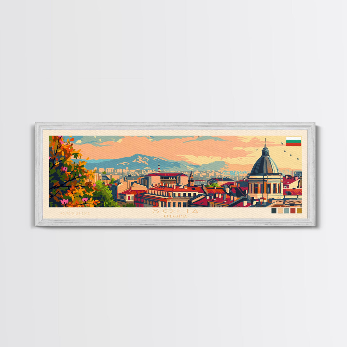 Sofia Bulgaria  Wall Art, Panoramic Travel Poster, Panoramic Framed Canvas Print, City Wall Art, Wall Hanging Home Decor, Travel Art