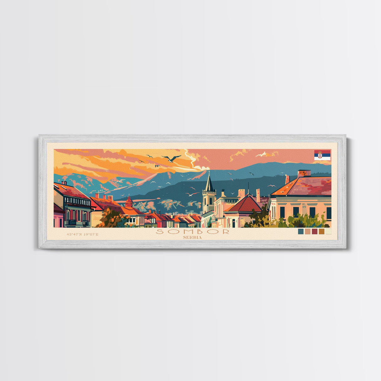 Sombor Serbia Travel Print Wall Art, Panoramic City Art, Travel Art, Wall Decor, Vacation Gift, Framed Canvas Print Or Metal Art