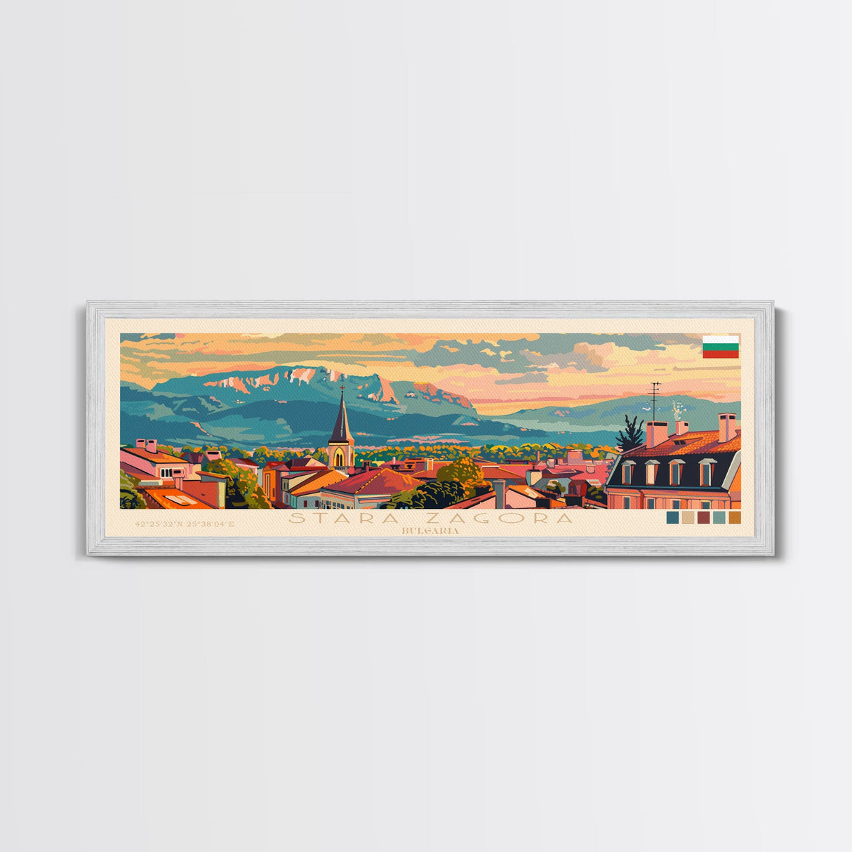 Stara Zagora Bulgaria Wall Art, Panoramic Travel Poster, Panoramic Framed Canvas Print, City Wall Art, Wall Hanging Home Decor, Travel Art