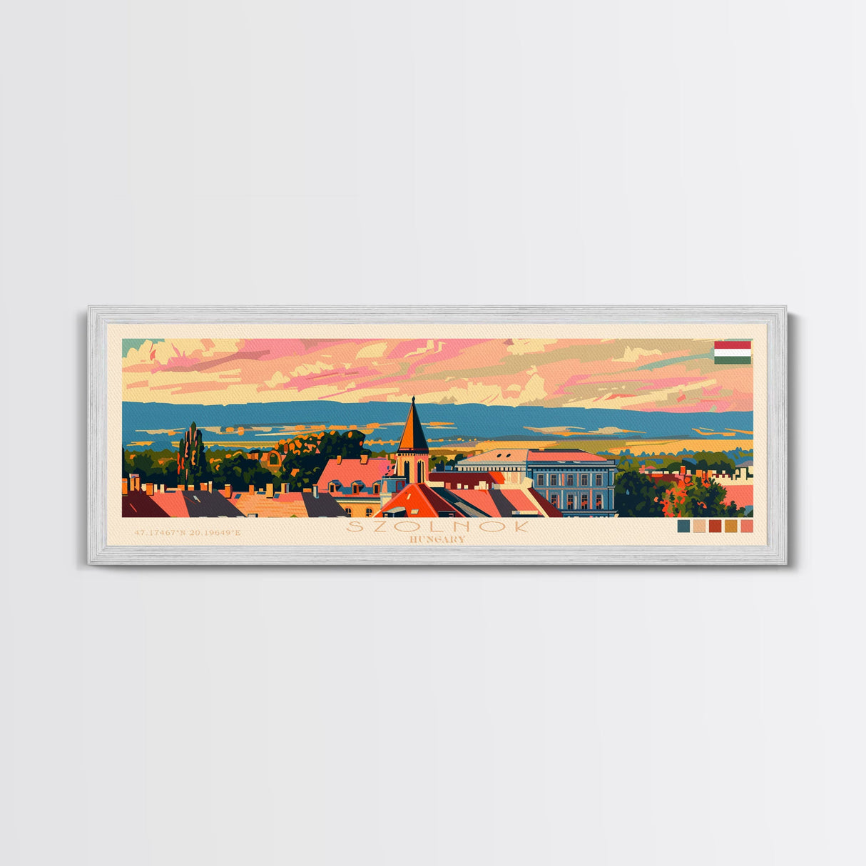 Szolnok Hungary Wall Art, Panoramic Travel Poster, Panoramic Framed Canvas Print, City Wall Art, Wall Hanging Home Decor, Travel Art