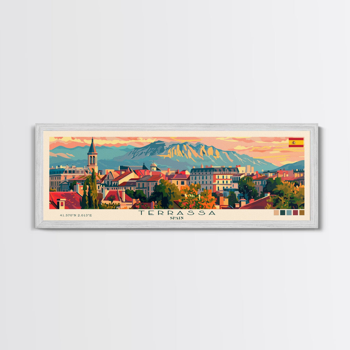 Terrassa Spain Wall Art, Panoramic Travel Poster, Panoramic Framed Canvas Print, City Wall Art, Wall Hanging Home Decor, Travel Art