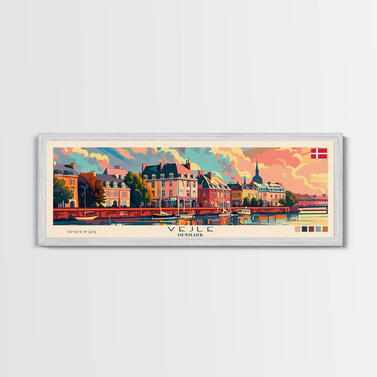 Vejle Denmark Travel Art, City Art, Framed Canvas Print or Metal Wall Art, Europe Travel Poster, Panoramic Wall Art, Extra Wide Wall Art