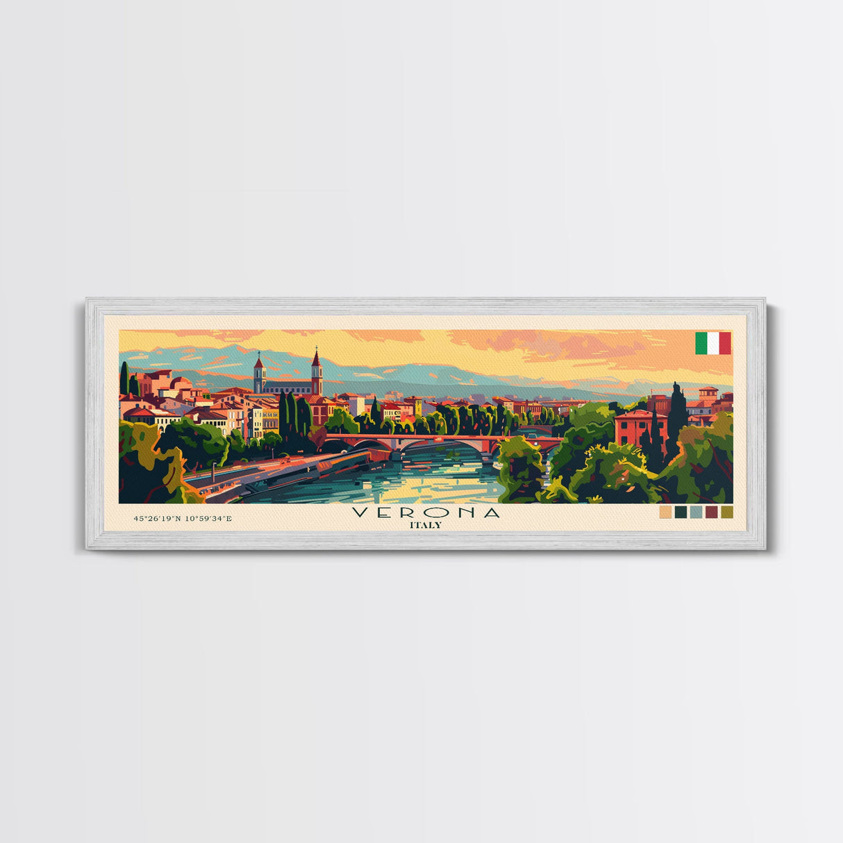 Verona Italy Travel Art, City Art, Framed Canvas Print or Metal Wall Art, Europe Travel Poster, Panoramic Wall Art, Extra Wide Wall Art