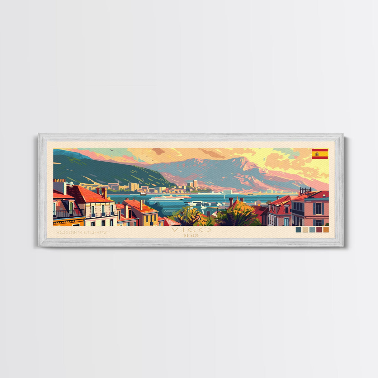 Vigo Spain Wall Art, Panoramic Travel Poster, Panoramic Framed Canvas Print, City Wall Art, Wall Hanging Home Decor, Travel Art