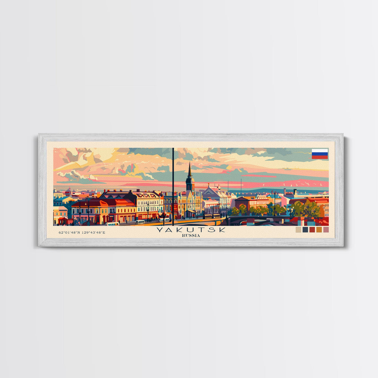 Yakutsk Russia Panoramic Travel Poster, Framed Canvas Print or Metal Wall Art, Travel Art, Home Decor, Panoramic Painting, Midcentury Art