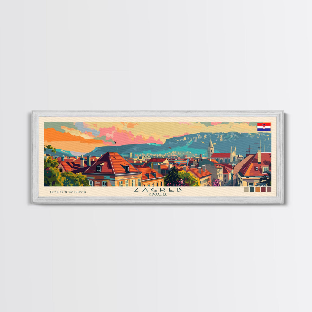 Zagreb Croatia Travel Art, City Art, Framed Canvas Print or Metal Wall Art, Europe Travel Poster, Panoramic Wall Art, Extra Wide Wall Art