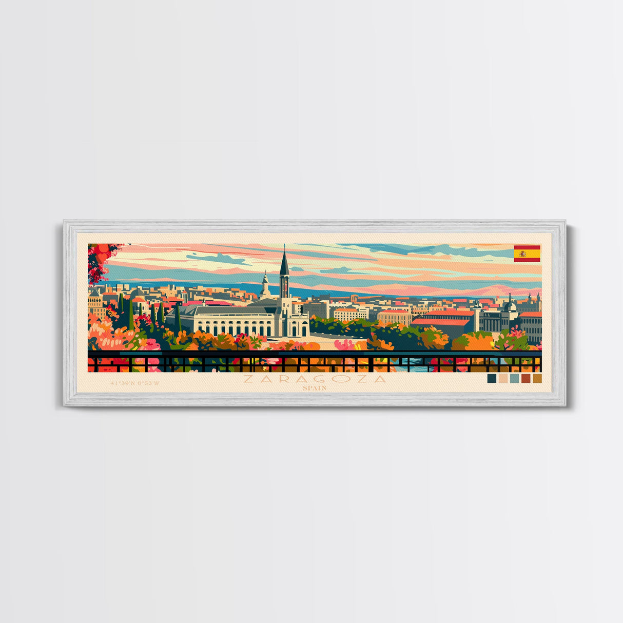 Zaragoza Spain Wall Art, Panoramic Travel Poster, Panoramic Framed Canvas Print, City Wall Art, Wall Hanging Home Decor, Travel Art