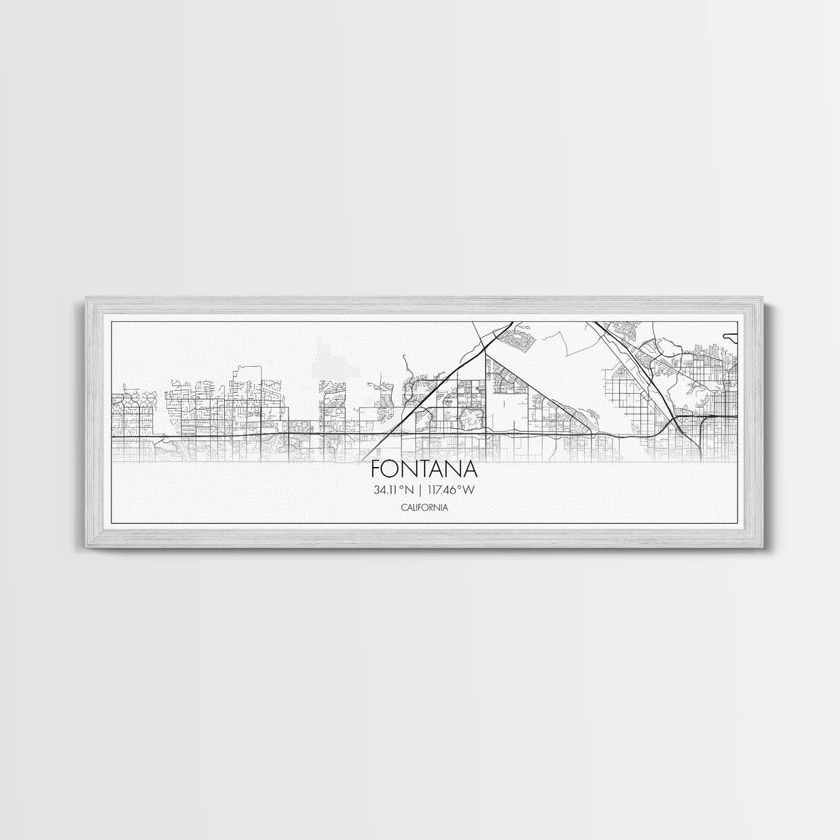 Panoramic Fontana City Map, California Art, Map Print, Minimalist Wall Art, Canvas Art, Housewarming Gift, Street Map Art, Closing Gift