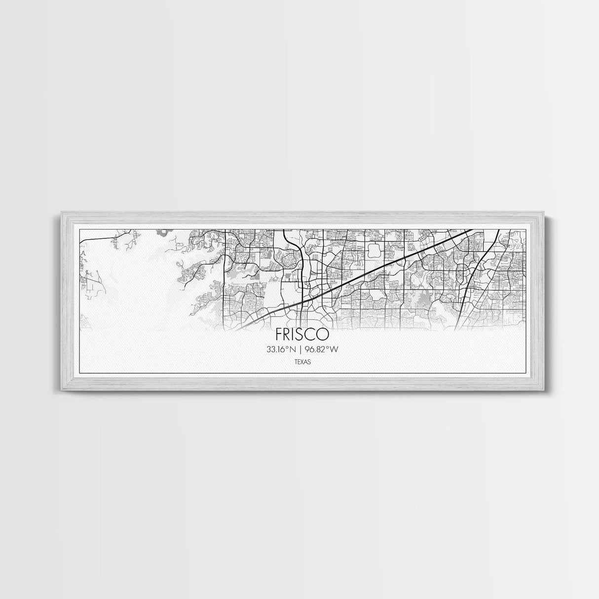 Panoramic Frisco City Map, Texas Art, Map Print, Minimalist Wall Art, Canvas Art, Housewarming Gift, Street Map Art, Closing Gift