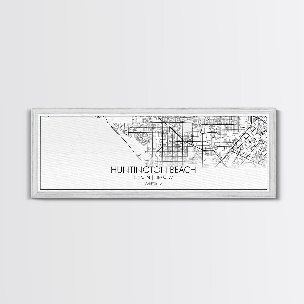 Panoramic Huntington Beach City Map, California Art, Map Print, Minimalist Wall Art, Canvas Art, Housewarming Gift, Street Map, Closing Gift