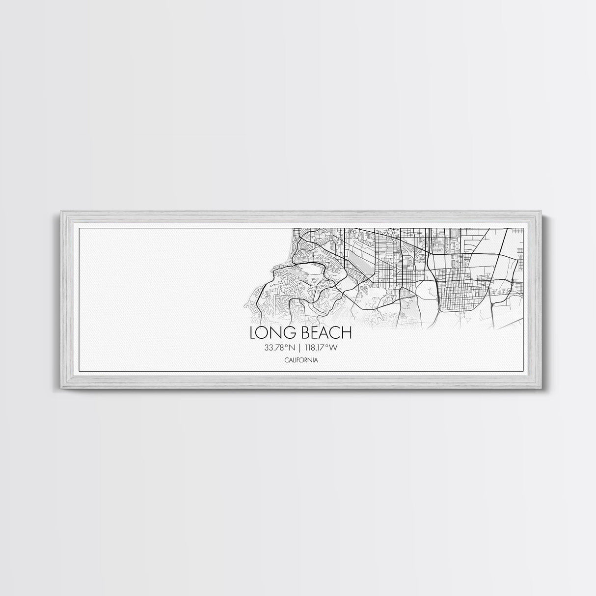 Panoramic Long Beach City Map, California Art, Map Print, Minimalist Wall Art, Canvas Art, Housewarming Gift, Street Map Art, Closing Gift