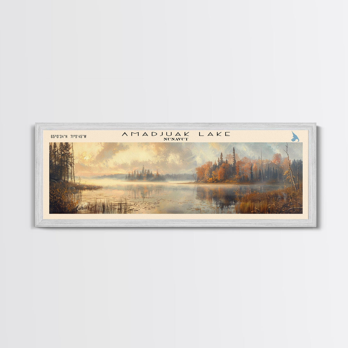 Amadjuak Lake Panoramic Framed Canvas Print, Lake House Decor, Minimalist Art, Travel Poster, Scenic View, Nature Wall Art