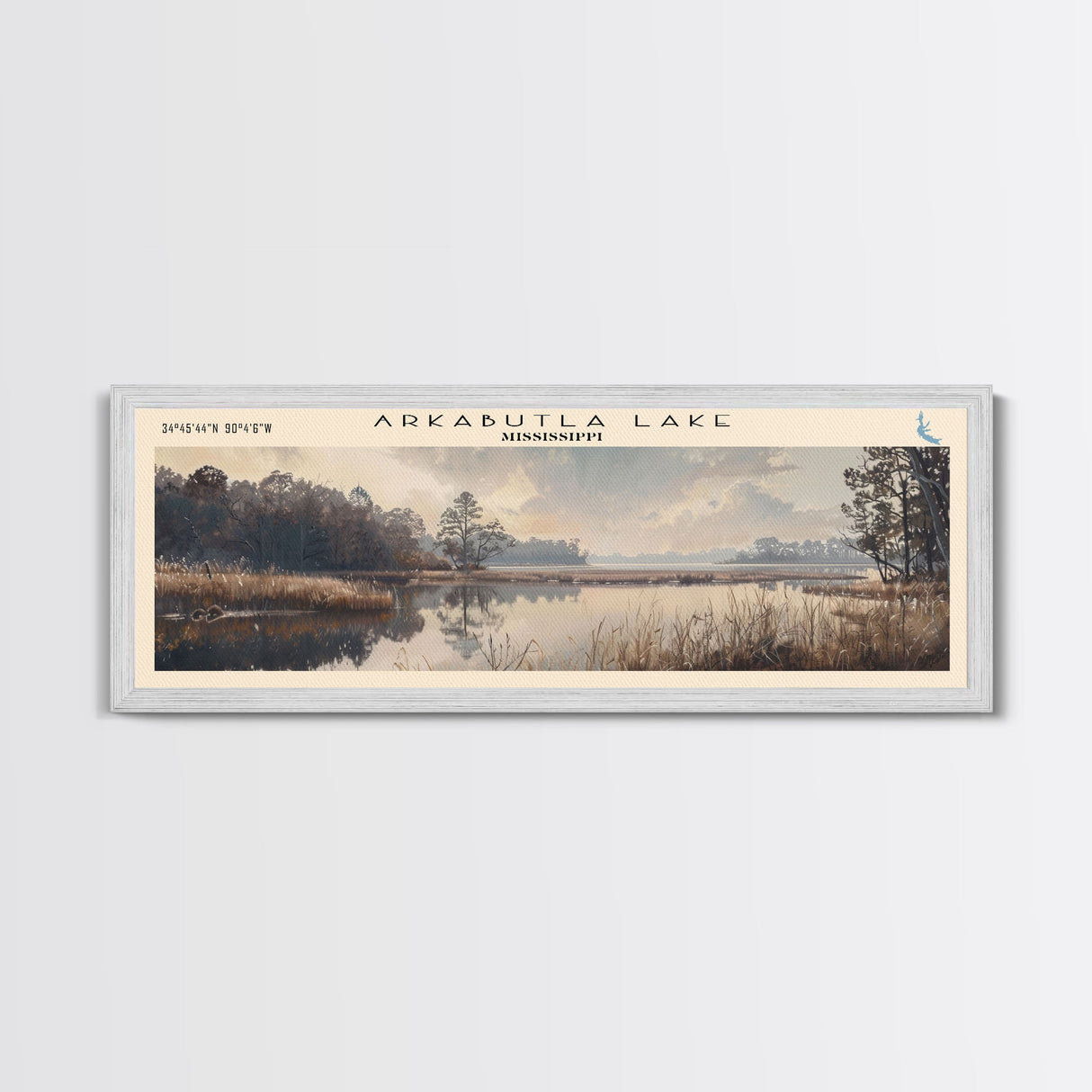 Arkabutla Lake Mississippi Panoramic Framed Canvas Print, Lake House Decor, Rustic Art, Travel Poster, Scenic View, Nature Wall Art