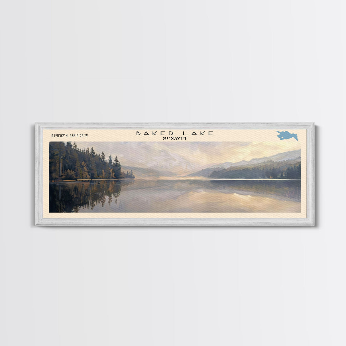 Baker Lake Panoramic Framed Canvas Print, Lake House Decor, Minimalist Art, Travel Poster, Scenic View, Nature Wall Art