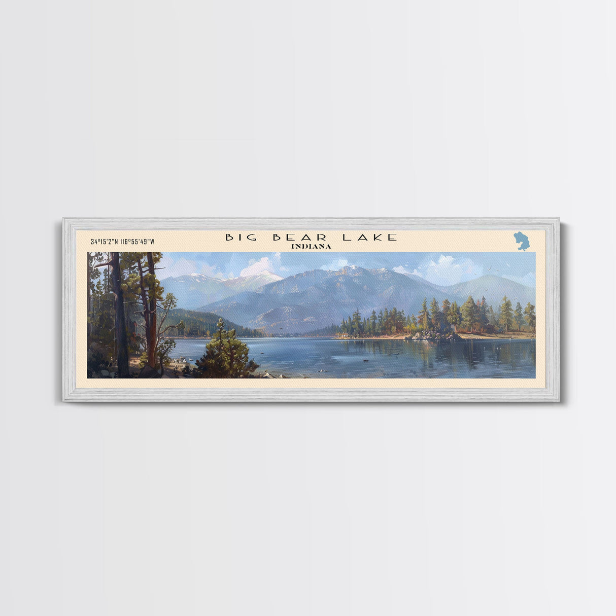 Big Bear Lake California Panoramic Framed Canvas Print, Lake House Decor, Scenic View, Travel Poster, Modern Art, Nature Wall Art