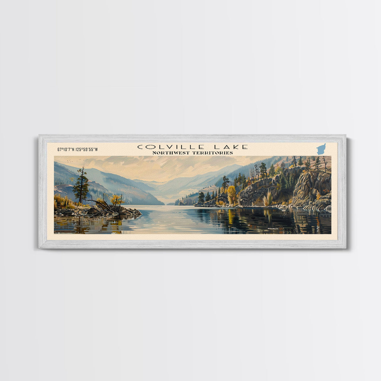 Colville Lake Framed Canvas Print, Lake House Decor, Panoramic Wide Art, Travel Poster, Modern Lake Painting, Nature Art