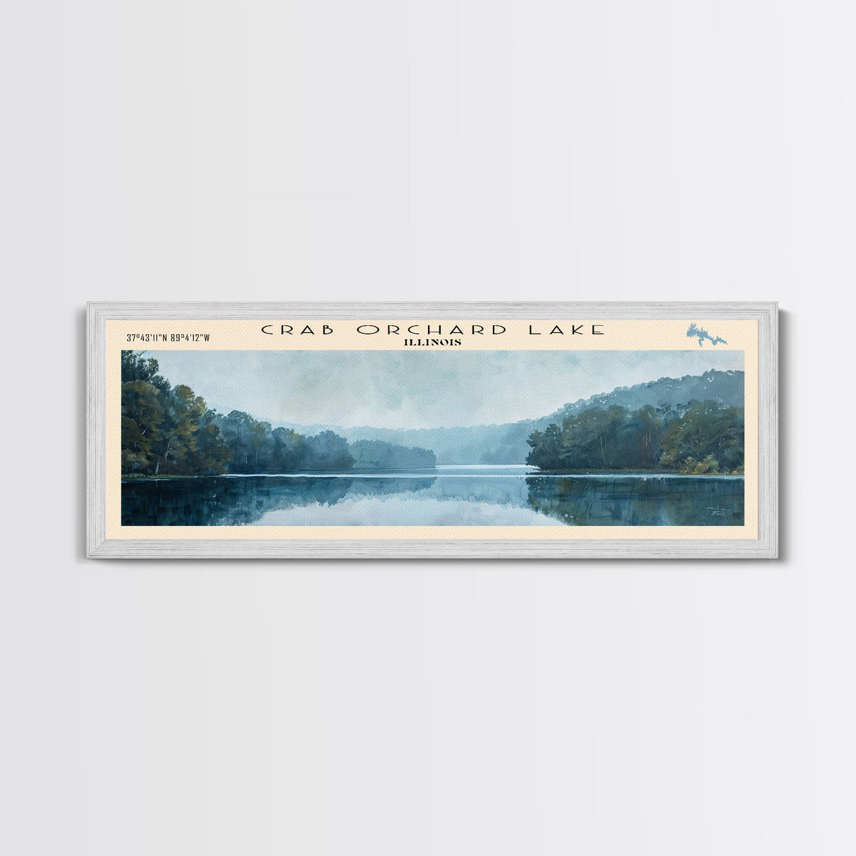 Crab Orchard Lake Illinois Framed Canvas Print, Lake House Art, Panoramic Wide Art, Travel Poster, Modern Lake Painting, Nature Art